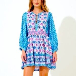OLIPHANT Double Tie Front Balloon Sleeve- Iris Blue Size XS MSRP $215